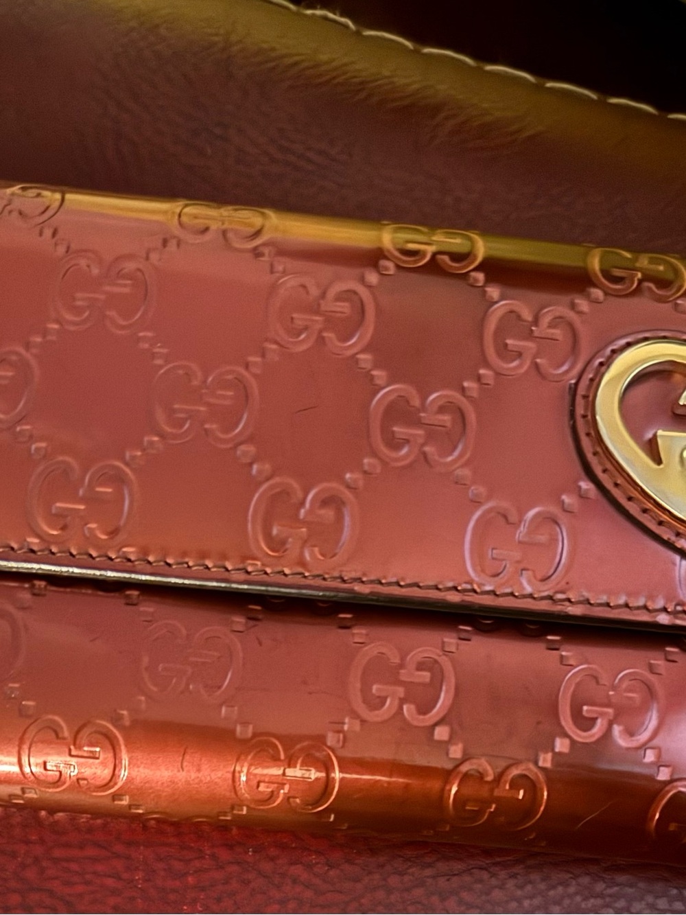Gucci Glossy Red Embossed GG Continental Wallet with Gold Hardware